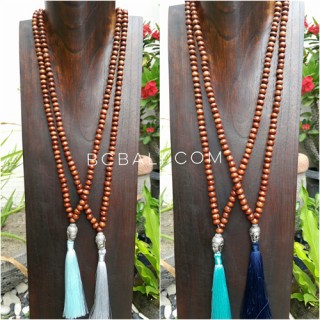 wholesale free shipping mala wooden necklace tassel buddha head 